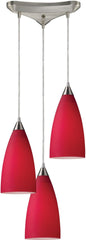 Vesta 3 Light Pendant In Satin Nickel and Cardinal Red Glass