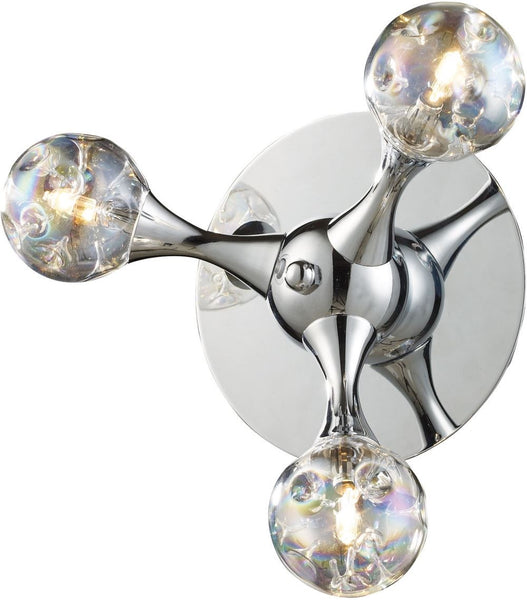 Molecular 3 Light Wall Sconce In Chrome and Iridescent Glass