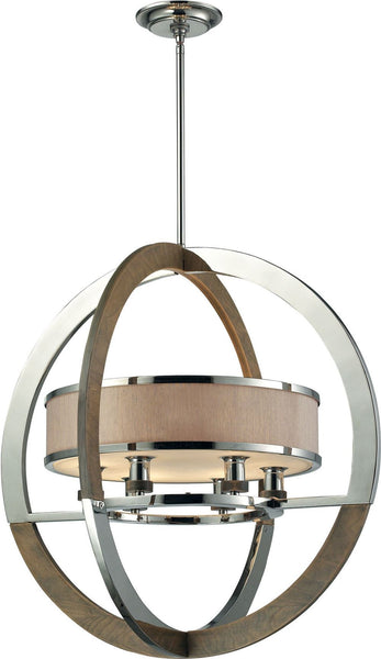 Crestwood 6 Light Pendant In Polished Nickel and Chestnut