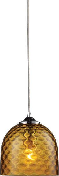 Viva 1 Light Pendant In Polished Chrome and Amber Glass