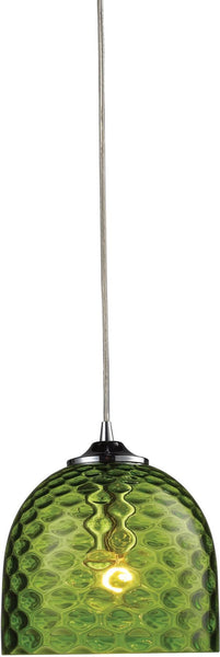 Viva 1 Light Pendant In Polished Chrome and Green Glass