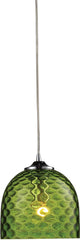 Viva 1 Light Pendant In Polished Chrome and Green Glass
