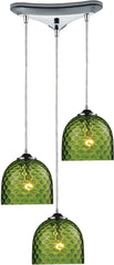 Viva 3 Light Pendant In Polished Chrome and Green Glass