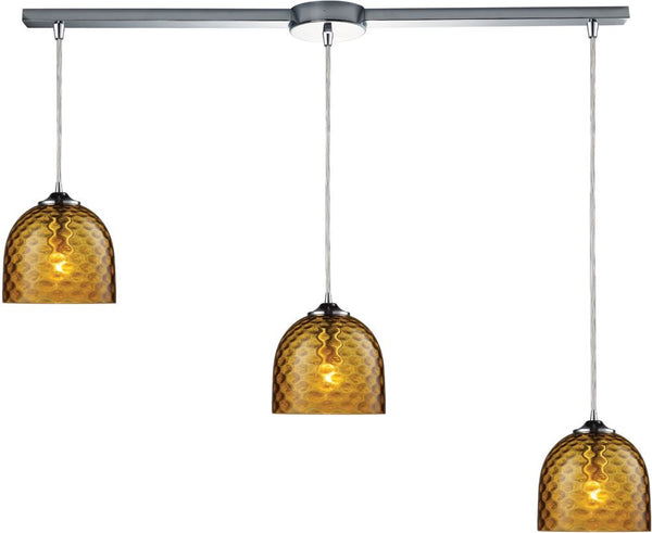Viva 3 Light Pendant In Polished Chrome and Amber Glass