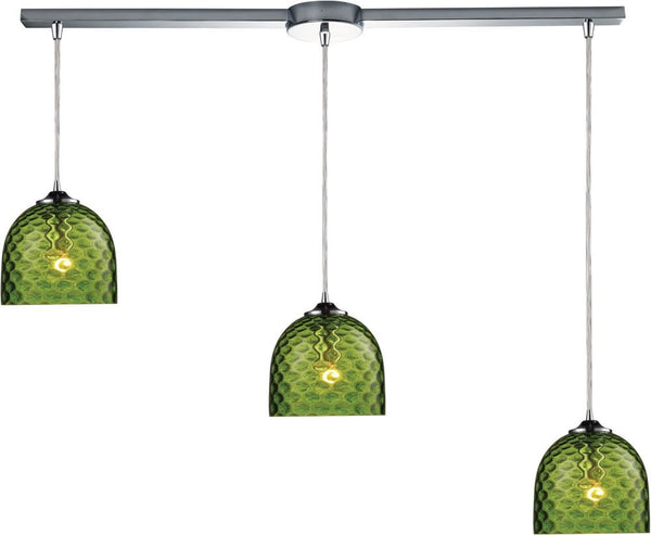 Viva 3 Light Pendant In Polished Chrome and Green Glass