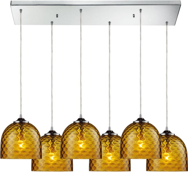 Viva 6 Light Pendant In Polished Chrome and Amber Glass