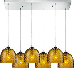 Viva 6 Light Pendant In Polished Chrome and Amber Glass