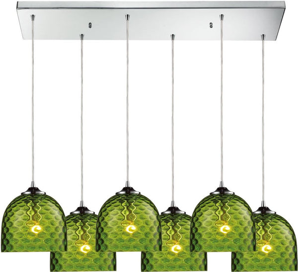 Viva 6 Light Pendant In Polished Chrome and Green Glass