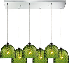 Viva 6 Light Pendant In Polished Chrome and Green Glass