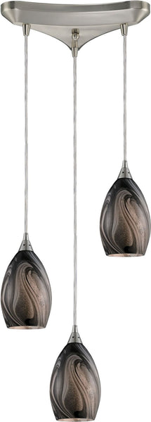 Formations 3 Light Pendant In Satin Nickel and Ashflow Glass