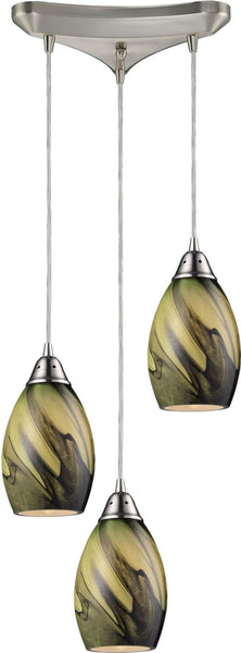 Formations 3 Light Pendant In Satin Nickel and Planetary Glass