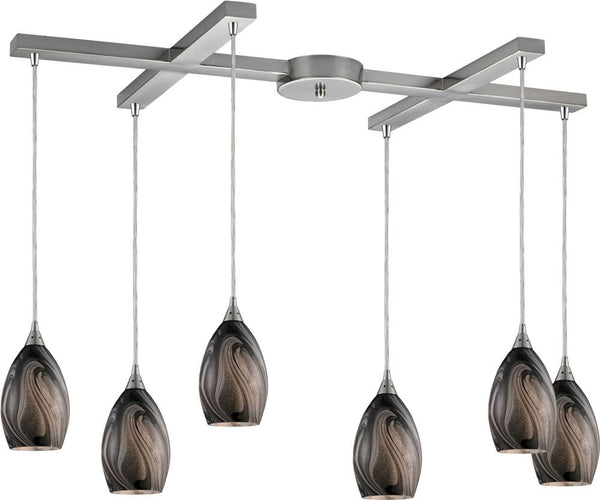 Formations 6 Light Pendant In Satin Nickel and Ashflow Glass