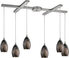 Formations 6 Light Pendant In Satin Nickel and Ashflow Glass