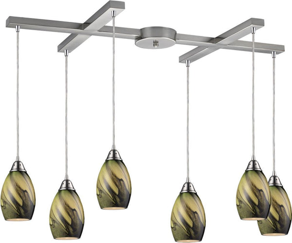 Formations 6 Light Pendant In Satin Nickel and Planetary Glass
