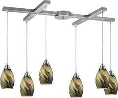 Formations 6 Light Pendant In Satin Nickel and Planetary Glass