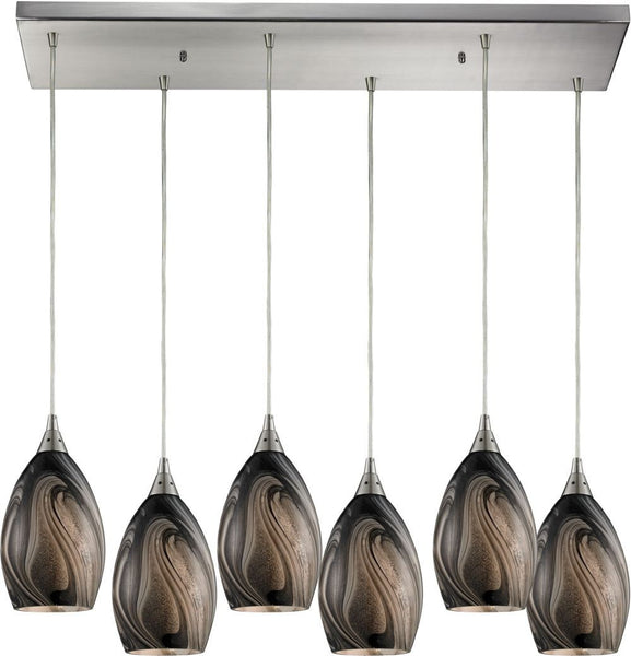 Formations 6 Light Pendant In Satin Nickel and Ashflow Glass