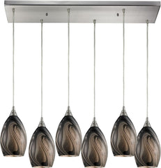 Formations 6 Light Pendant In Satin Nickel and Ashflow Glass