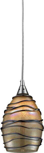 Vines 1 Light Pendant In Satin Nickel and Tan Glass