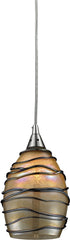 Vines 1 Light Pendant In Satin Nickel and Tan Glass