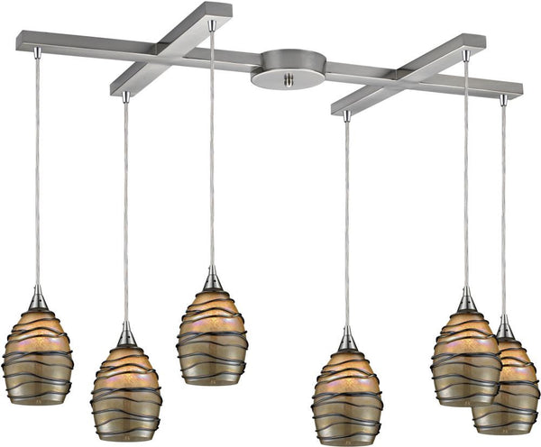Vines 6 Light Pendant In Satin Nickel