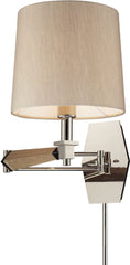 Jorgenson 1 Light Swingarm In Polished Nickel and Taupe Wood