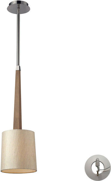 Jorgenson 1 Light Pendant In Polished Nickel and Taupe Wood - Includes Recessed Lighting Kit