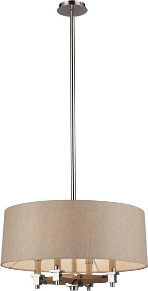 Jorgenson 4 Light Pendant In Polished Nickel and Taupe Wood