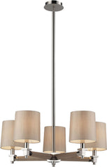 Jorgenson 5 Light Chandelier In Polished Nickel and Taupe Wood