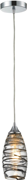 Twister 1 Light Pendant In Polished Chrome and Vine Wrap Glass