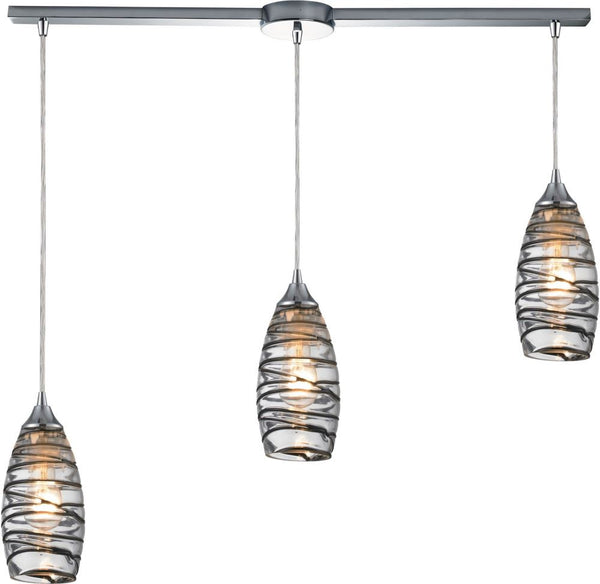 Twister 3 Light Pendant In Polished Chrome and Vine Wrap Glass