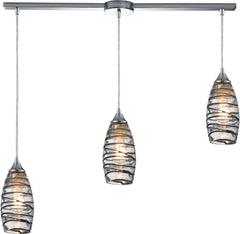 Twister 3 Light Pendant In Polished Chrome and Vine Wrap Glass