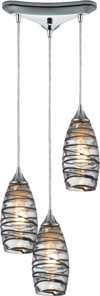 Twister 3 Light Pendant In Polished Chrome and Vine Wrap Glass