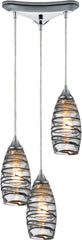 Twister 3 Light Pendant In Polished Chrome and Vine Wrap Glass