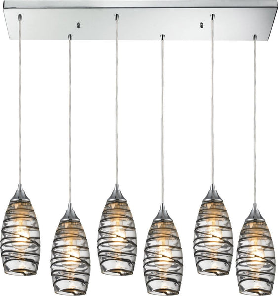 Twister 6 Light Pendant In Polished Chrome and Vine Wrap Glass