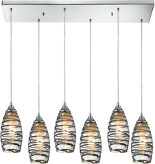 Twister 6 Light Pendant In Polished Chrome and Vine Wrap Glass