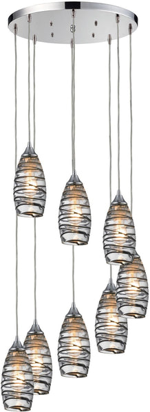 Twister 8 Light Pendant In Polished Chrome and Vine Wrap Glass