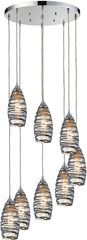 Twister 8 Light Pendant In Polished Chrome and Vine Wrap Glass