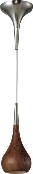 Lindsey 1 Light Pendant In Burl Wood and Satin Nickel