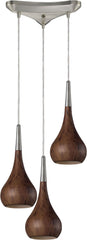 Lindsey 3 Light Pendant In Burl Wood and Satin Nickel