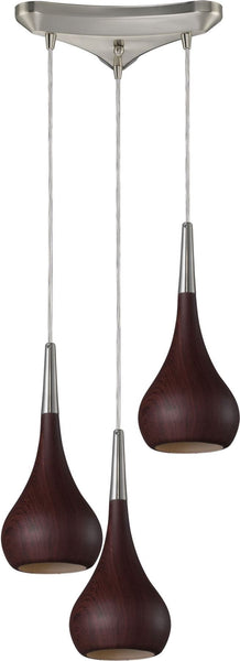 Lindsey 3 Light Pendant In Dark Walnut and Satin Nickel