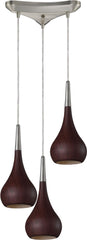Lindsey 3 Light Pendant In Dark Walnut and Satin Nickel
