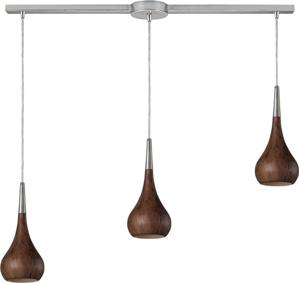 Lindsey 3 Light Pendant In Burl Wood and Satin Nickel