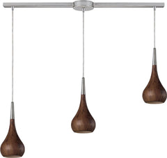 Lindsey 3 Light Pendant In Burl Wood and Satin Nickel