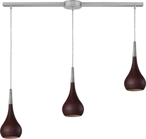 Lindsey 3 Light Pendant In Dark Walnut and Satin Nickel
