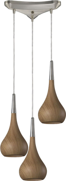 Lindsey 3 Light Pendant In Medium Oak and Satin Nickel