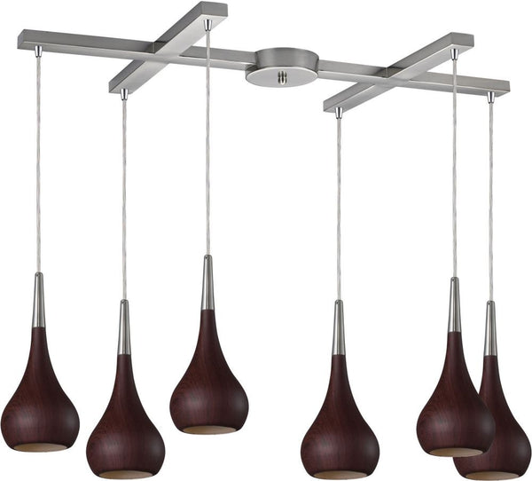 Lindsey 6 Light Pendant In Dark Walnut and Satin Nickel
