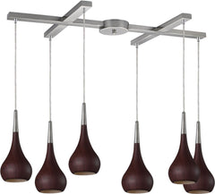 Lindsey 6 Light Pendant In Dark Walnut and Satin Nickel