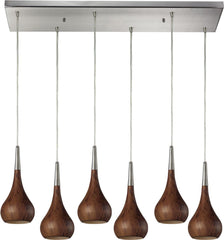 Lindsey 6 Light Pendant In Burl Wood and Satin Nickel