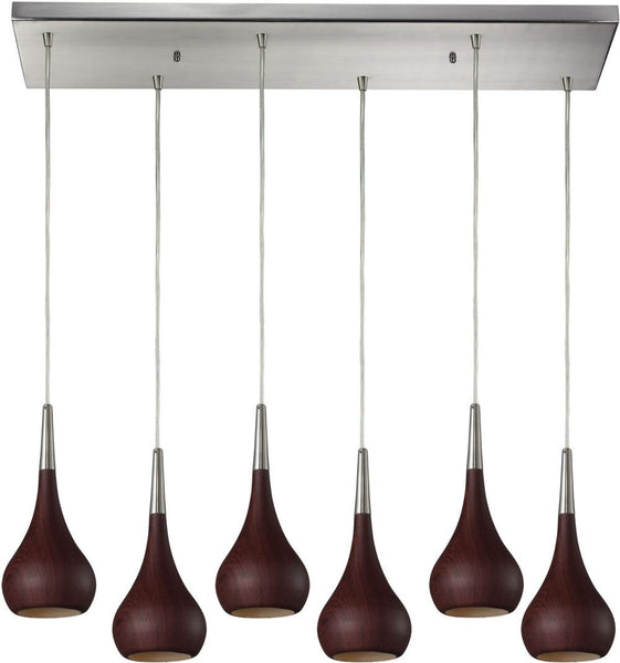 Lindsey 6 Light Pendant In Dark Walnut and Satin Nickel
