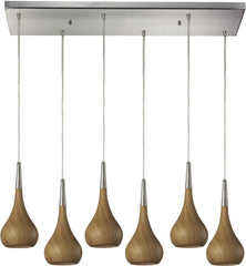 Lindsey 6 Light Pendant In Medium Oak and Satin Nickel